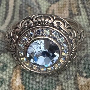 Elegant 925 Sterling Silver Crystal Ring Size 6